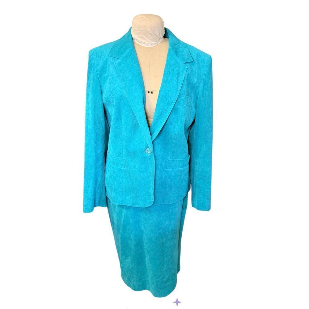 Lili Ann Supra Suede Skirt Suit Sz. 12 Single Button Blazer W/Skirt Union Career